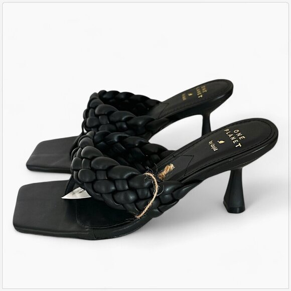 Qupid Black Braided JayLove-13S One Planet Vegan Thong Heel Sandals NEW 6.5 - Picture 6 of 7